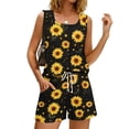thumbnail image 4 of BOMYJESK Summer Sets Tank Square Neck Sleeveless Matching Floral Print Lounge Short Sets Trendy Plus Size High Waisted Sweatsuit with Pocket Spring Black M, 4 of 8