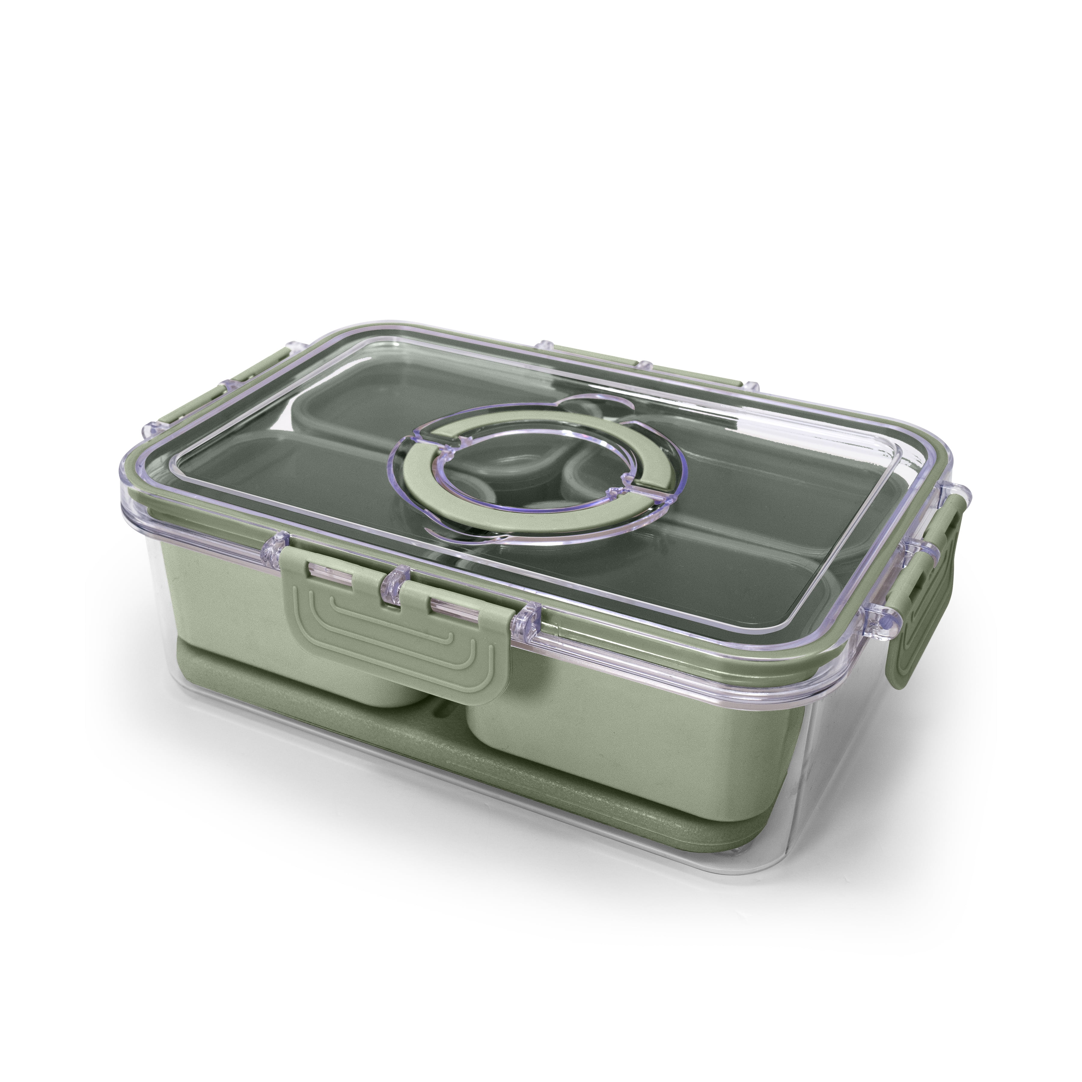 Cook with Color 4-Compartment Portable Snack Box Food Storage Container with Removable Ice Pack, Sage