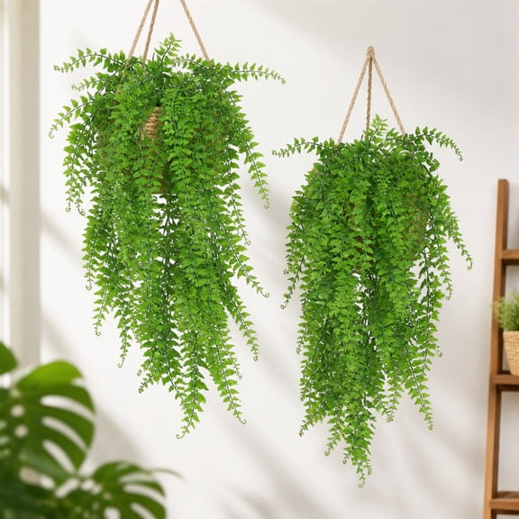2 Packs Artificial Hanging Plants- Fake Green Leaves Decoration, Faux Foliage Greenery Home Decor