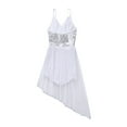 thumbnail image 4 of YiZYiF Girls V-Neck Sequined Ballet Dance Dress Lyrical Performance Camisole Leotard White 5-6, 4 of 7