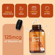 WeightWorld D3 Vitamin 4000 IU + K2 (MK-7) 125mcg - 240 Tablets | Bones, Muscle, Immune Support & Calcium Absorption | Plant-Based Vegan Vitamin D3 K2 | D3 and K2 Supplements, Gluten Free, Non-GMO