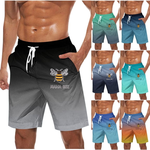 Big & Tall Men's Gradient Beach Bermuda Shorts 9" Inseam, Summer Casual Quick Dry Stretch Board Shorts with Graphic, Elastic Waist Water Repellent with Pockets