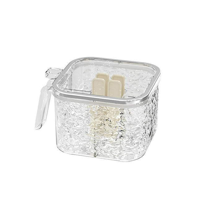 Modern Rotating Spice Storage Container with Airtight Lids & Built-in Spoons - 4 Compartment Clear Plastic Seasoning Organizer for Kitchen, BPA-Free, Stackable Design for Salt, Sugar, MSG and Spices