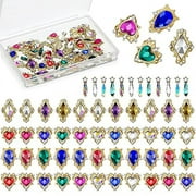 54 Pieces Heart Nail Rhinestone Gold 3D Nail Charms for Acrylic Nails Rhinestone for Nails, Nail Gems and Rhinestones with Box for Women Girls Nail Decorations