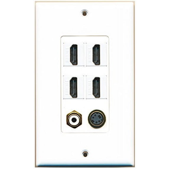 RiteAV - 4 Port HDMI 1 RCA White 1 S-Video Wall Plate Decorative