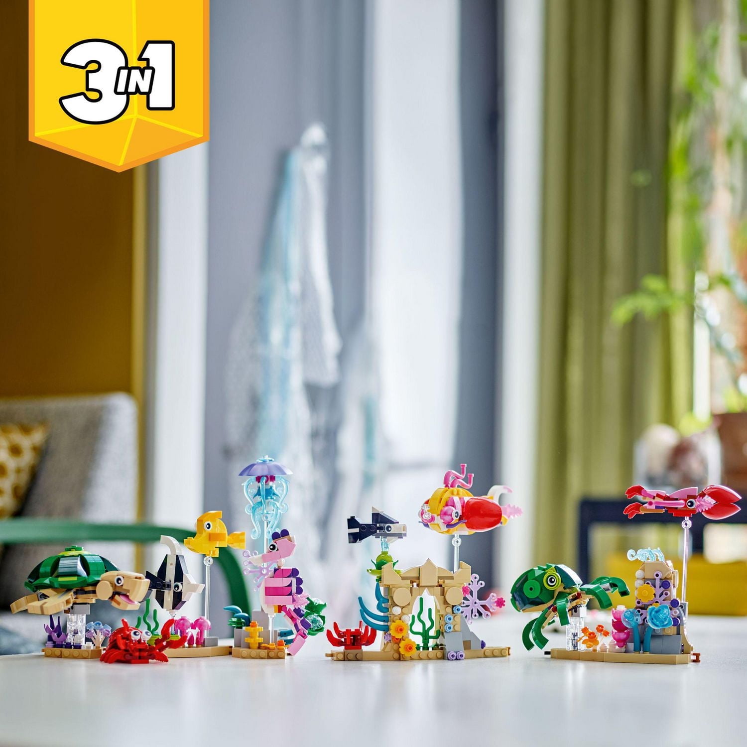 LEGO Creator 3 in 1 Sea Animals Toys Building Set for Kids, Transforms from Turtle to Fish Figures to Octopus and Squid Models, Birthday Gift Idea for Boys and Girls Ages 8 Years Old and Up, 31158, Includes 421 Pieces, Ages 8+