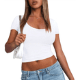 thumbnail image 3 of Camisetas de Corta para Mujer, Informales, Básicas, de Verano, con Cuello Redondo, Corte Entallado, de Punto Acanalado, para Trabajo y Negocios. XL, 3 of 8
