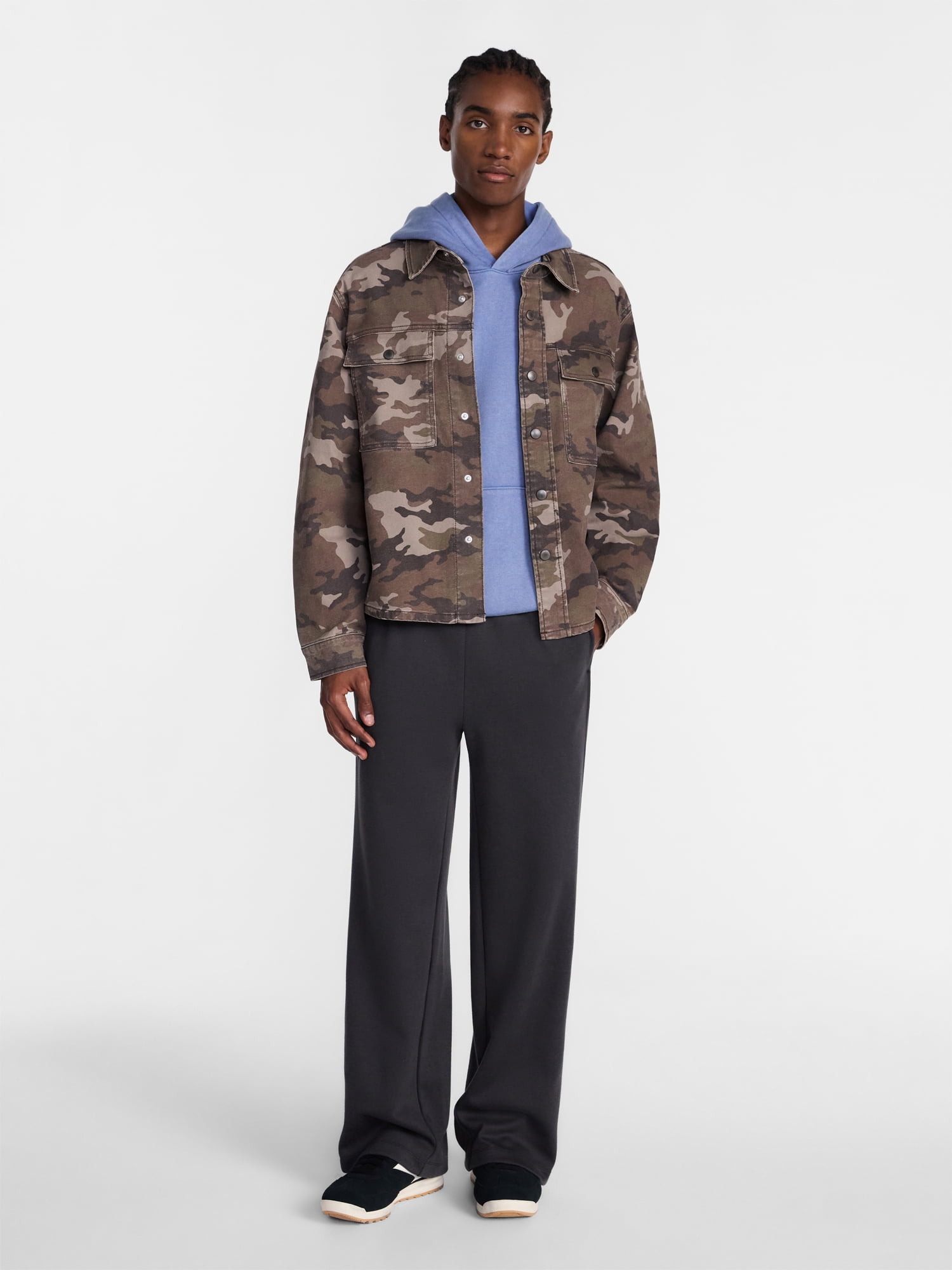 No Boundaries Denim Shacket with Long Sleeves, Men's XS-4XLT