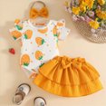thumbnail image 2 of Toddler Baby Girl Summer Outfits Strawberries Print Romper & Ruffle Solid Skirt with Headband 3-Piece Set, 2 of 4