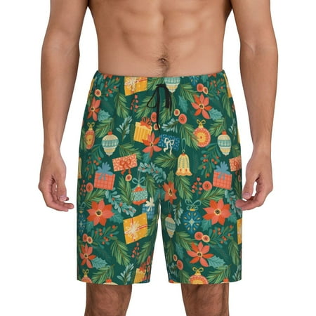 Kdxio Merry Christmas Print Mens Sleep Shorts Bottoms Soft Comfy Pajama Wear Pants with Drawstring Pockets