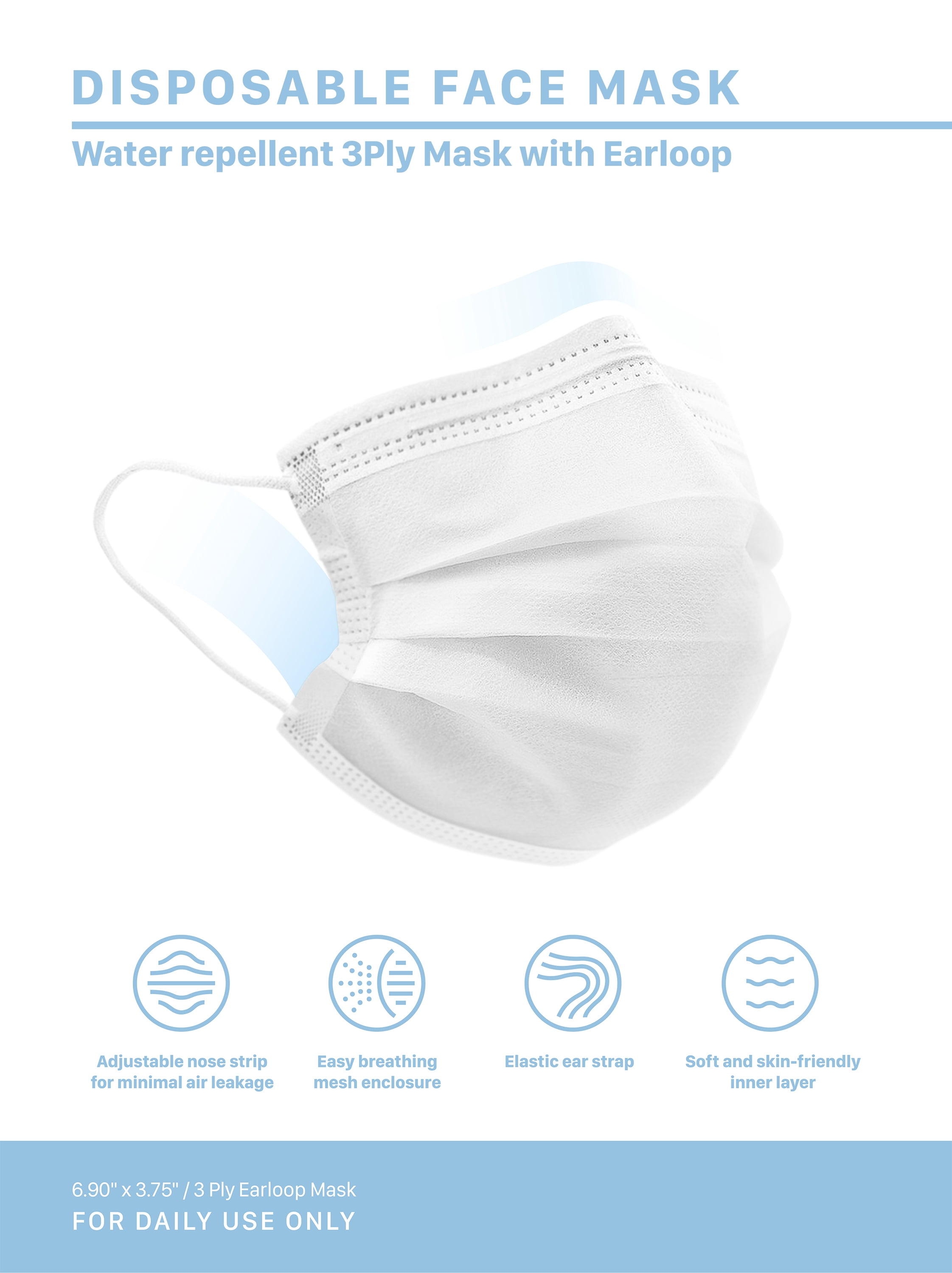 Ma Croix White Disposable Face Mask 50 pcs 3-Ply with Earloop