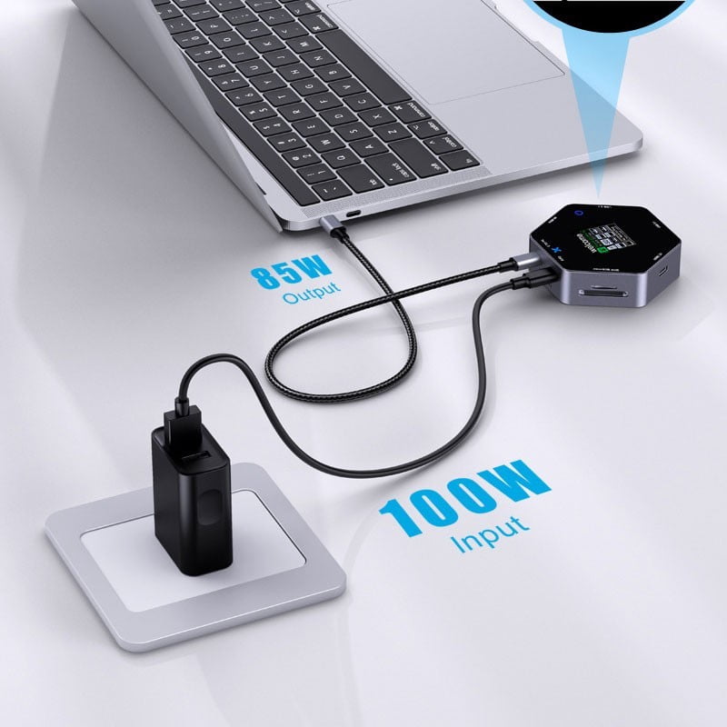 8-in-1 USB C Hub Docking Station with Smart Digital Display, 4K@60Hz HDMI, USB 3.1 10Gbps Ports, SD/TF Card Reader, Type C Multiport Adapter for MacBook Pro, iPad, and Laptop