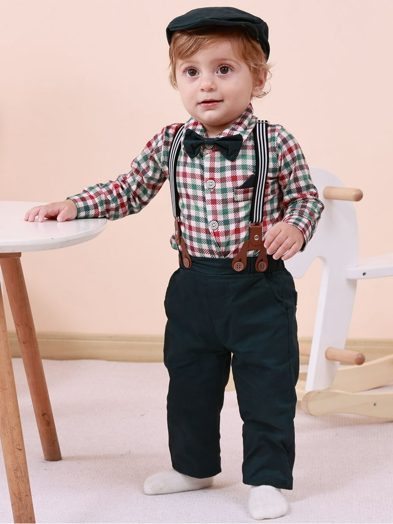 CARETOO Newborn Baby Boy Clothes 0-18 Months Outfit Formal Plaid