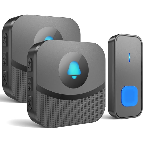 All-Weather Wireless Doorbell Kit-1300ft Reliable Connection, Waterproof Outdoor Door Bell, 5 Volume Levels, 1 Push Button & 2 Plugin Receivers