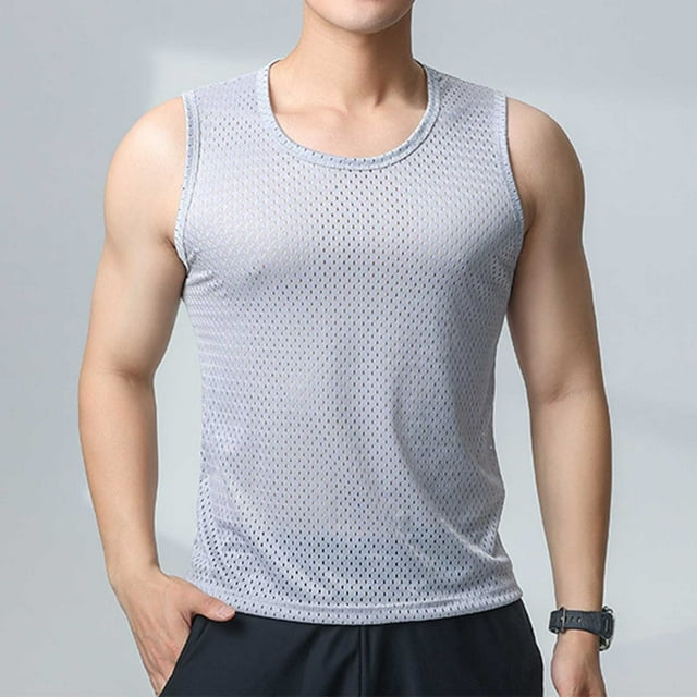 asjyhkr Plus Size Gym Tank Tops for Men Crew Neck Loose Fitting Undershirts Breathable Quick Drying T Shirts