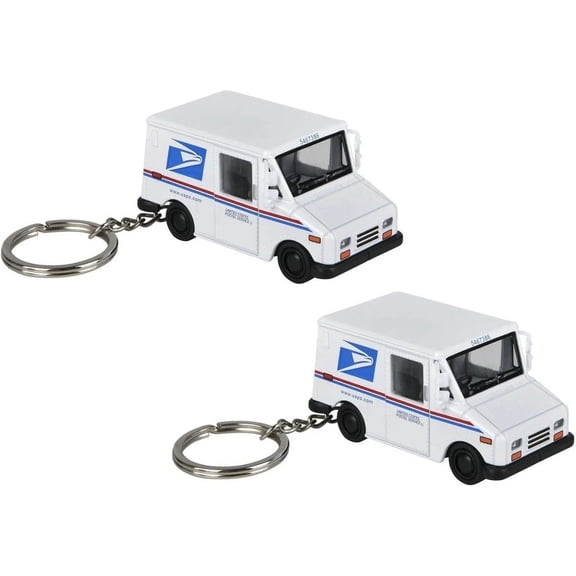 Diecast Pull Back Mini Postal Carrier Truck Keychains (2 Pack) (2.5") Metal Post Office Truck with Pullback Motion.