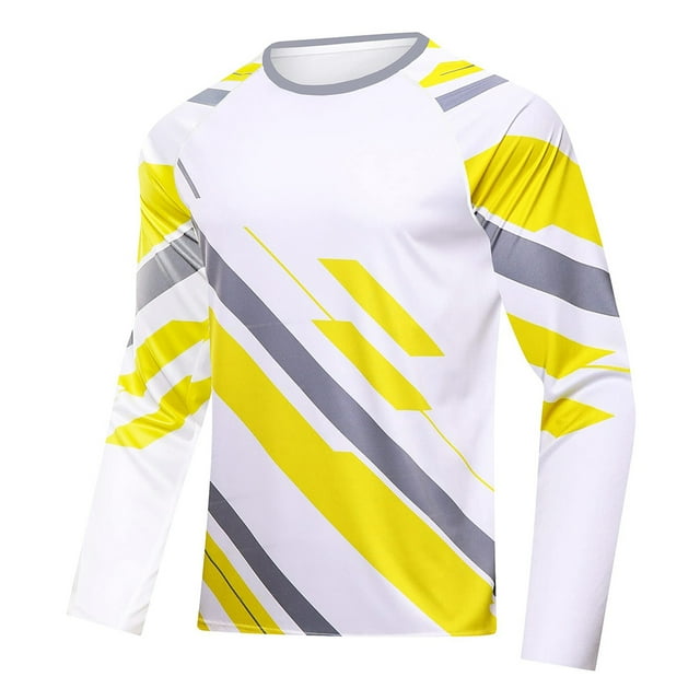 Mens Swim Shirt UPF50 Rash Guard Shirt Long Sleeve Sun Protection Quick Dry Running Fishing Yellow M