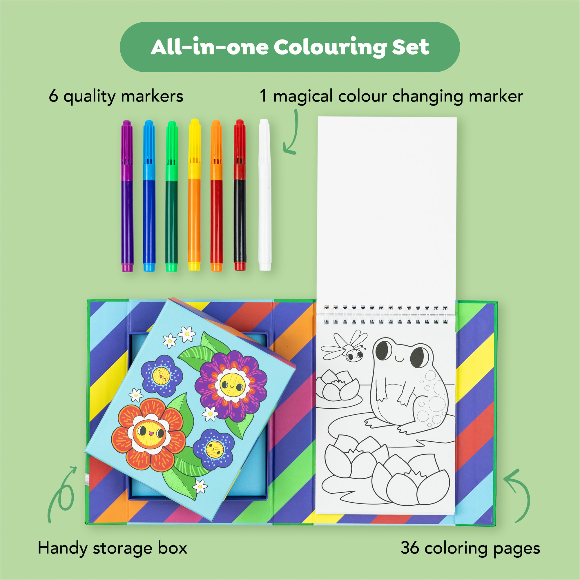 Tiger Tribe Color Change Coloring Set - Garden Friends with Magic Markers for Kids | Rainbow Colors & Creative Play | Portable Activity Kit for Travel & Play
