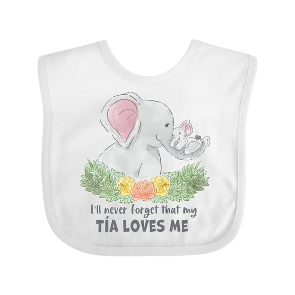 Inktastic I'll Never Forget That My Tia Loves Me Cute Elephants Boys or Girls Baby Bib