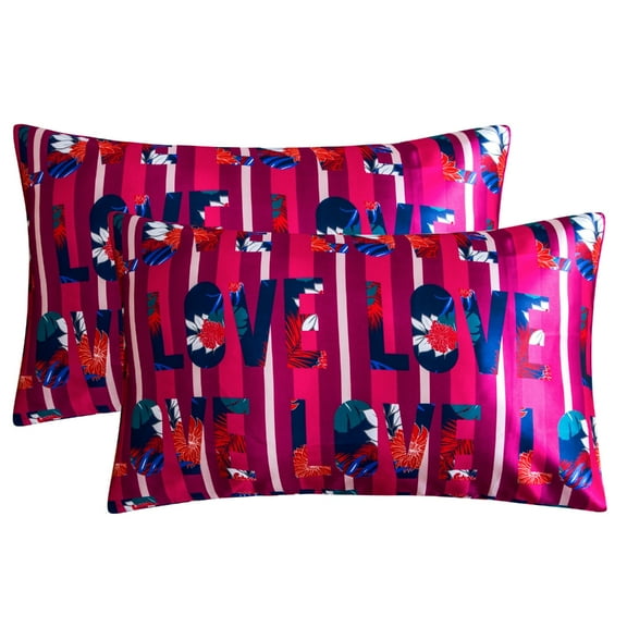 Set of 2 Printeds Satins Pillowcases Soft and Silky Touches Envelope Closure Hypoallergenics for Hair and Skin Protection