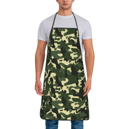 

Chef Aprons for Men and Women - Camouflage Dark Green Oil-Resistant Bib Aprons for Cooking Waterproof BBQ Grilling Kitchen Aprons Gifts for Women and Men