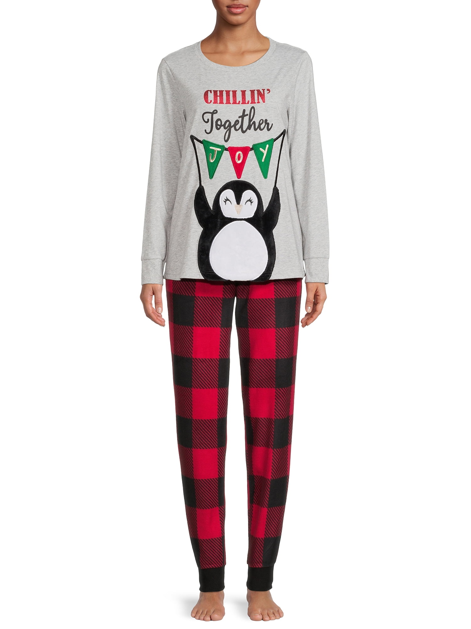 Holiday Time Women's and Women's Plus Matching Family Pajamas Penguin Top and Pants Set, 2-Piece, Sizes S-3X