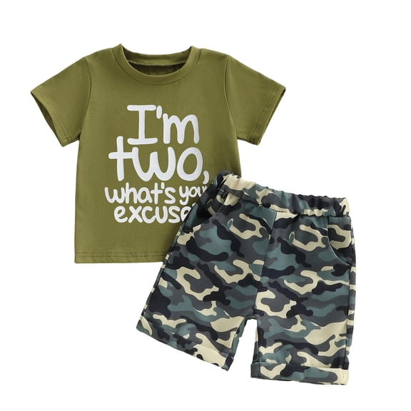 Toddler Baby Boy Summer Clothes Set 12 18 24 Months 2T 3T 4T 5T Letter Print Short Sleeve T Shirt Elastic Waist Camouflage Shorts 2 Piece Outfits