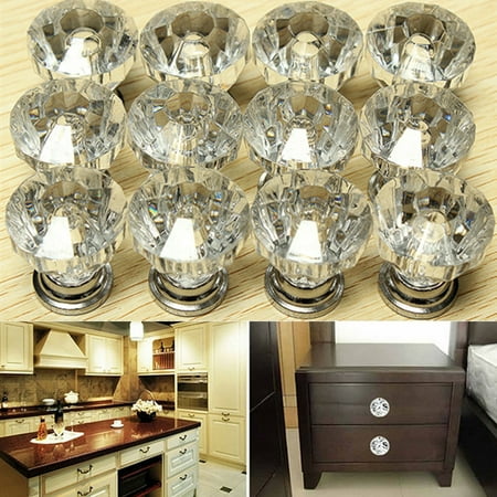 Meigar Pack Of 12 Drawer Knob Pull Handle Crystal Dresser Glass