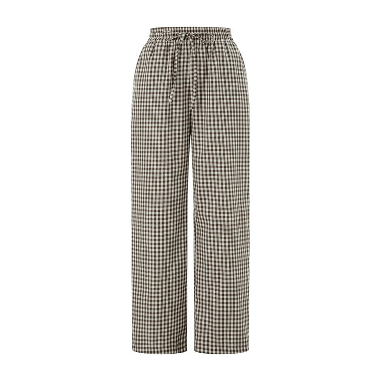 Women Y2k Plaid Pants Gingham Wide Leg Lounge Pants Elastic Women Y2k Plaid Pants Gingham Wide Leg Lounge Pants Elastic