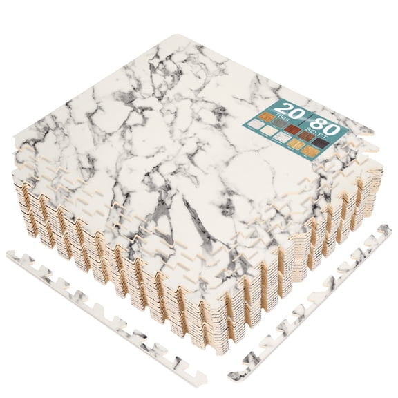 Sorbus 80 Sq. Ft. White Marble Wood Grain Foam Interlocking Floor Tiles 3/8-Inch Thick 20 pcs w/ Borders