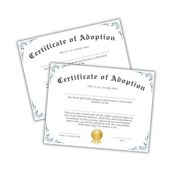 Certificate of Adoption on Linen 6pk 8.5x11 Family Gottcha Day Court Legal Record Momento Animal New Parents Gift for New Parents Frame