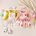 thumbnail image 5 of OJSFQUFP Baby Girl Fall and Winter Clothes Outfit Ruffle Romper Adjustable Suspender Overall Dress Bow Headband, 5 of 9