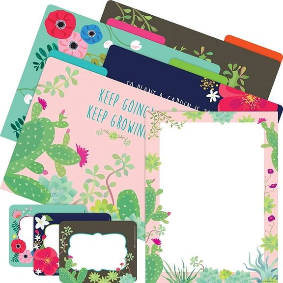 Barker Creek Get Organized Office Kit, Prickles, with 12 Coordinating Designer File Folders, 50 Sheets of Colorful Computer Paper, and 45 Versatile Self-Adhesive Labels/Name Tags (120)
