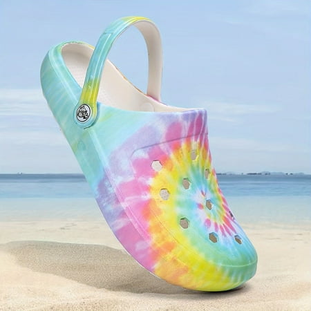 

Garden Clogs Comfortable Women s Tie-dye Pattern Clogs Slip On Lightweight Two-way Wear Garden Clogs Non-slip Summer Beach Slides