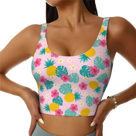 Jgfou Pineapple And Leaves Print Womens Sports Bra - Padded Workout Sports Bras Crop Tank Top