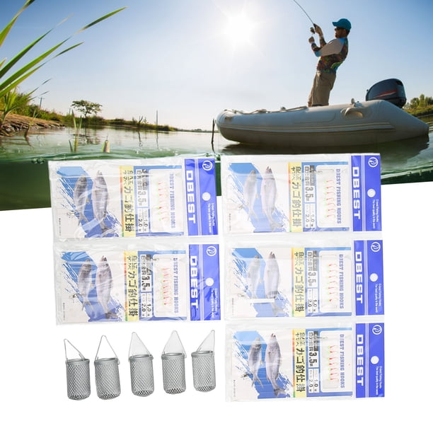 5 Juegos de Anzuelos de Hilo de Pesca Nailon de Acero Al Carbono Luminoso con Púas con Jaula de Cebo Aparejos de Anzuelo Dorado para Pesca Aparejos de Cebo para Aparejos y ANGGREK Otros