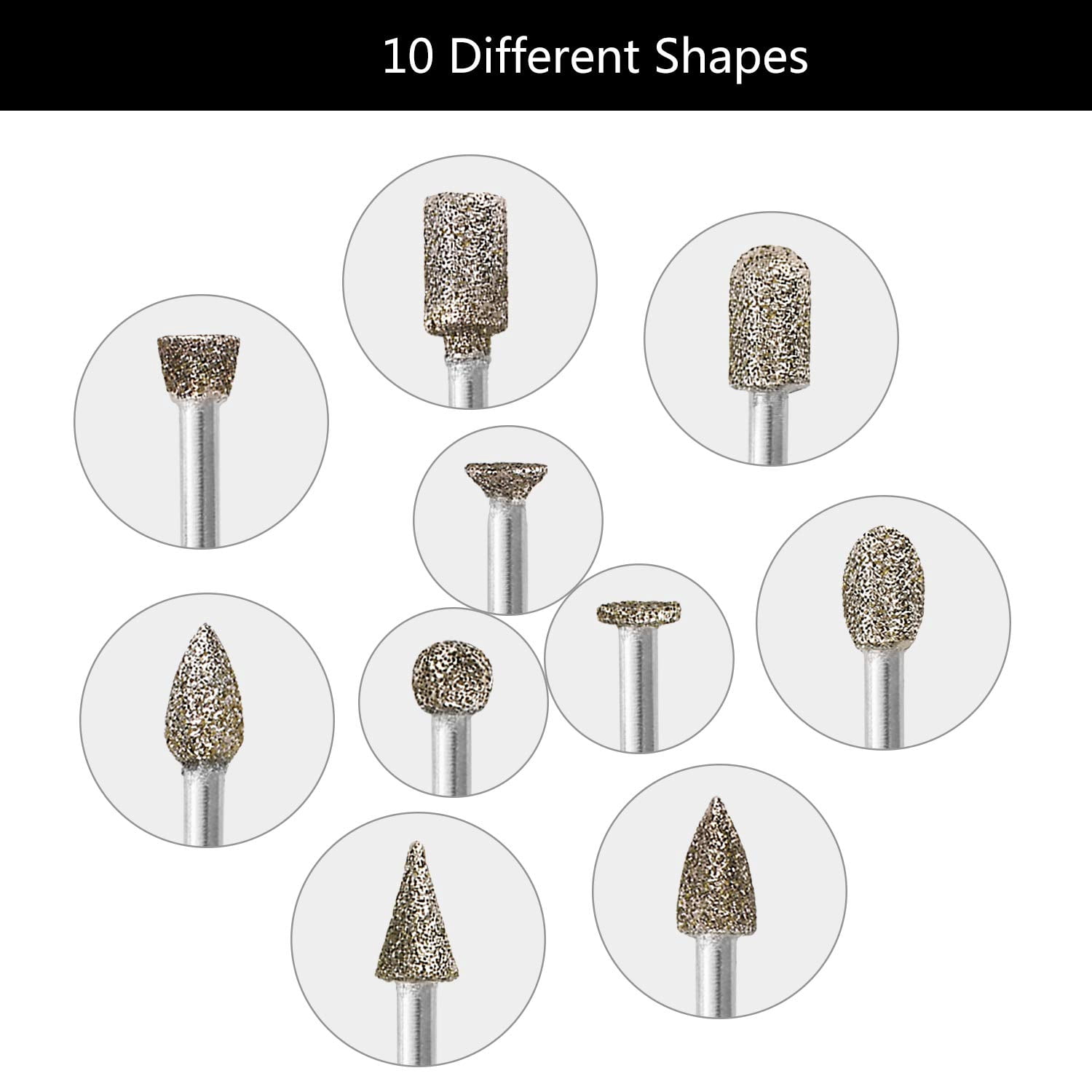 60 Grit 20Pcs Diamond Burr Set - GOXAWEE Rotary Grinding Burrs Drill Bits Set with 1/8-inch Shank, Diamond-Coated Stone Carving Accessories Bit Universal Fitment for Dremel Rotary Tools
