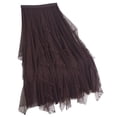 thumbnail image 2 of Women's High Waisted Midi Pleated Skirt Pearl Beaded Asymmetric Mesh Tulle A-Line Layered Skirt Elegant Chic Fairy Style Skirt Party Cocktail Wedding Guest Apparel, 2 of 6