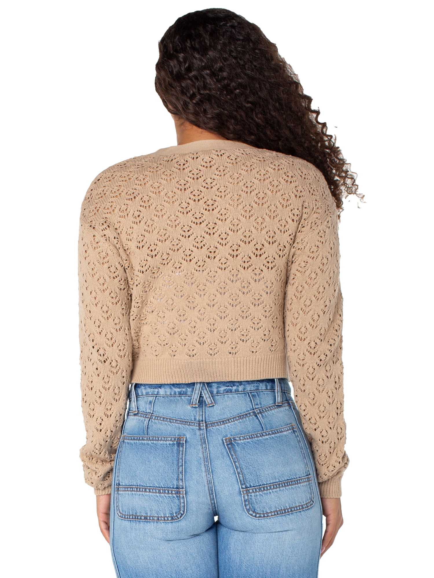 Celebrity Pink Women's and Women's Plus Tie Front Crochet Cardigan, Sizes XS-XXXL