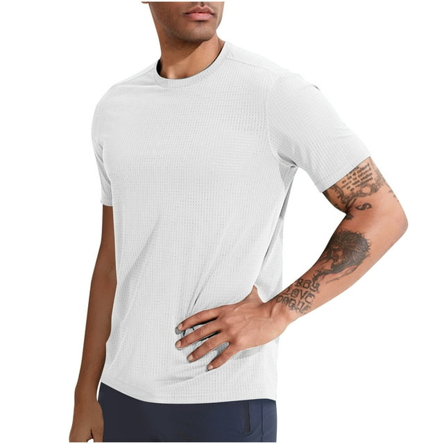 Gspmoly T-Shirts Surdimensionnés pour Hommes, Haut Décontracté Uni à Col Rond en Maille Ajourée à Manches Courtes pour Hommes, Offres de Hauts pour Sortir
