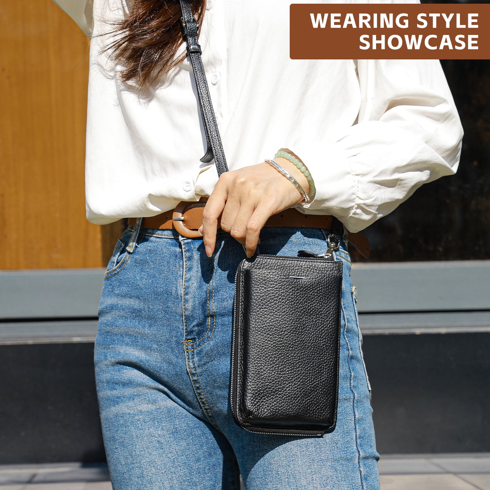 Egoelife Leather Crossbody Phone Bag - Trendy Shoulder Purse with Card Slots, Large Capacity Mini Clutch Wallet for Women & Men