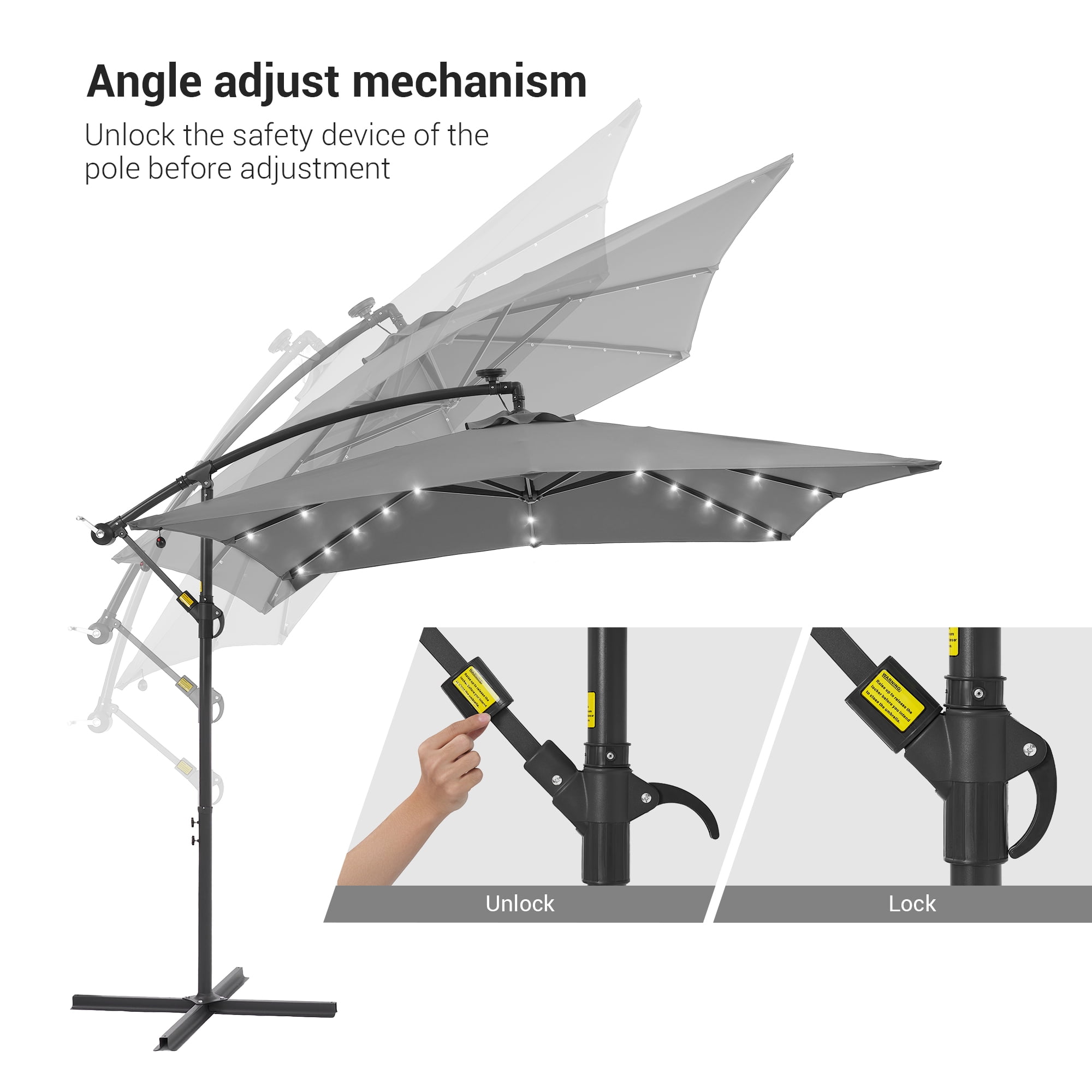 ACEGOSES 8.2x8.2ft LED Square Outdoor Patio Canopy Offset Umbrellas for Gardens, Lawns and Yard,Gray