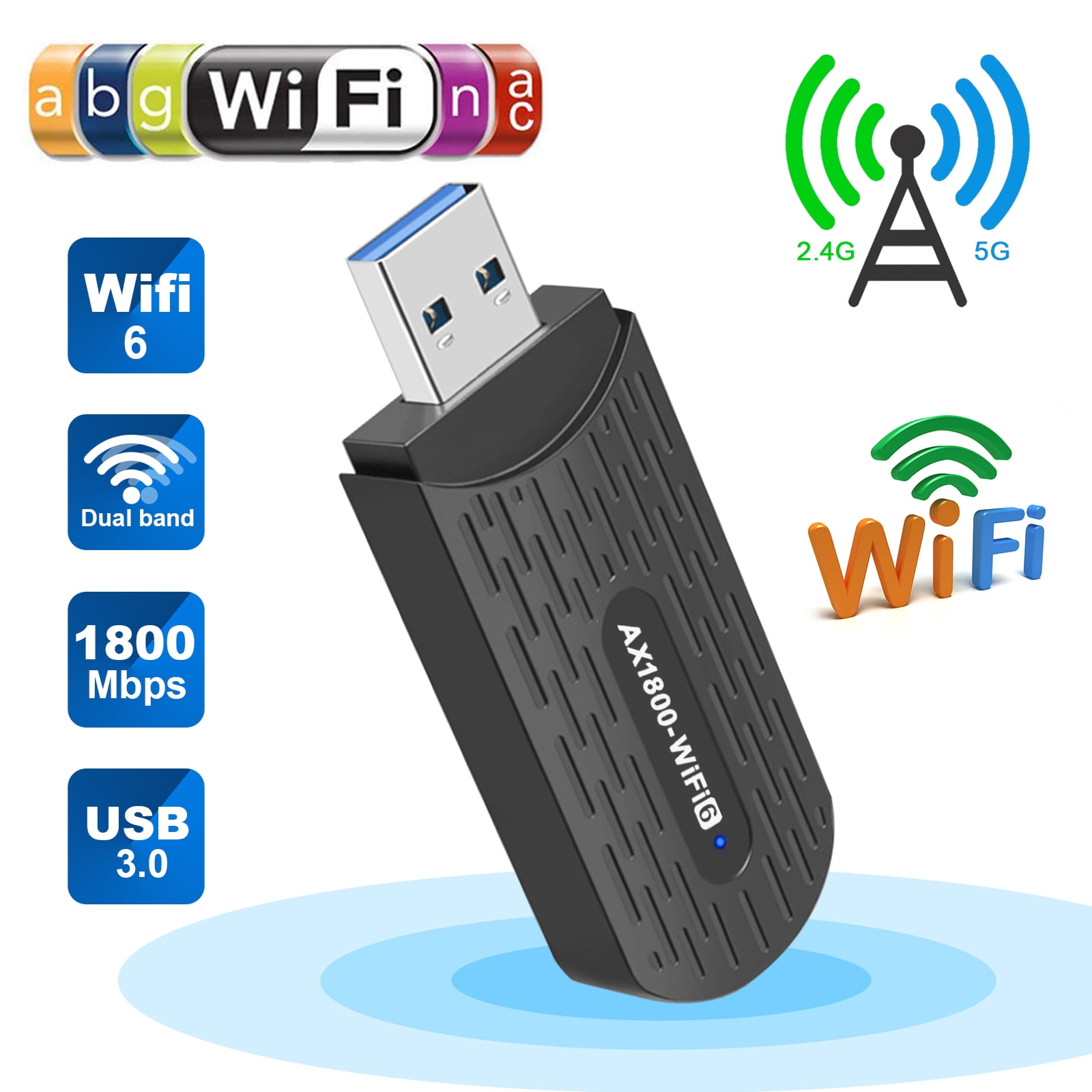 AX1800 WiFi 6 USB Adapter for Desktop PC, USB 3.0 WiFi Dongle Dual Band  Wireless Network Adapter with with 2.4GHz, 5GHz High Gain Dual Band 5dBi