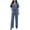 Blue, variant on Trending Fall Sets Women 2 Piece Outfits Petite Solid Color Short Sleeve Turndown Collar Tops Elastic Waist Bandage Pocket Wide Leg Pants Set