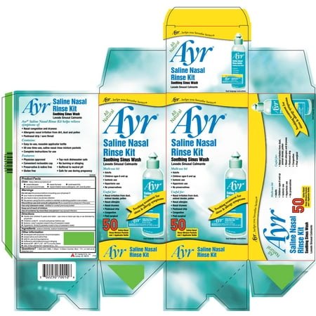Ayr Saline Nasal Rinse Kit, Soothing Sinus Wash - 50 Saline Nasal Rinse Mixture Packets and 1