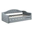 thumbnail image 4 of Twin Size Daybed with Trundle and Charging Station, Velvet Tufted Sofa Bed with Upholstered Headboard and Waved Shape Arms for Living Room, Gray, 4 of 7