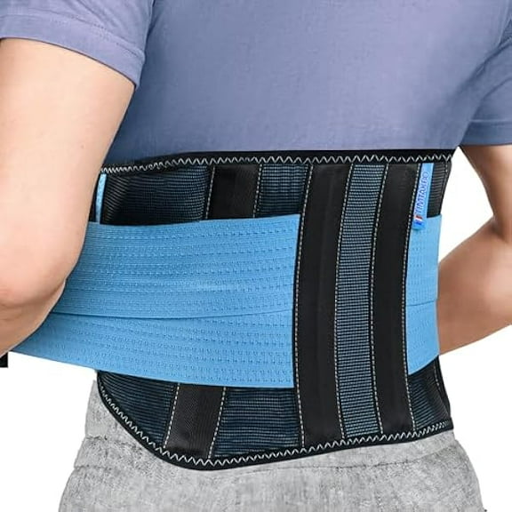 Waist Back Support Belt for Women Men,TIMTAKBO Lower Back Brace Lumbar Support for Lower Back Pain Relief,Adjustable Flexible Sport Girdle Waist Support Belt(Black/Blue,S/M Fit Belly 23.5"-31.5")