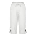 thumbnail image 5 of Wensltd Women Capri Pants Elastic Waist Button Detail Split Hem Soft Lightweight Casual Wear With Pockets, 5 of 6