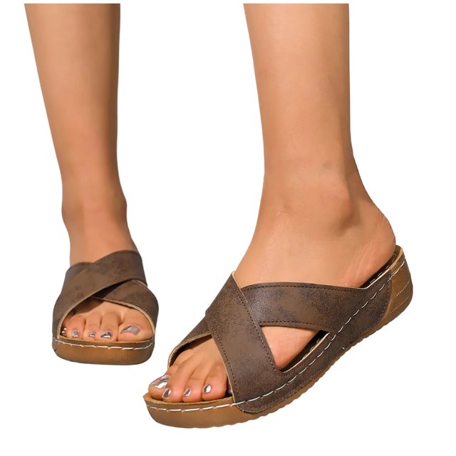 VOAVEKE Sandales Marron pour Femmes, Sandales pour Femmes, Semelle en Liège Confortables Marron 7.5