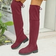 thumbnail image 3 of Rokment Womens over The Knee Dress Boots Fashion Suede Non Slip Chunky Low Heel Thigh High Pull on Long Tall Boots Wine Size 8, 3 of 7